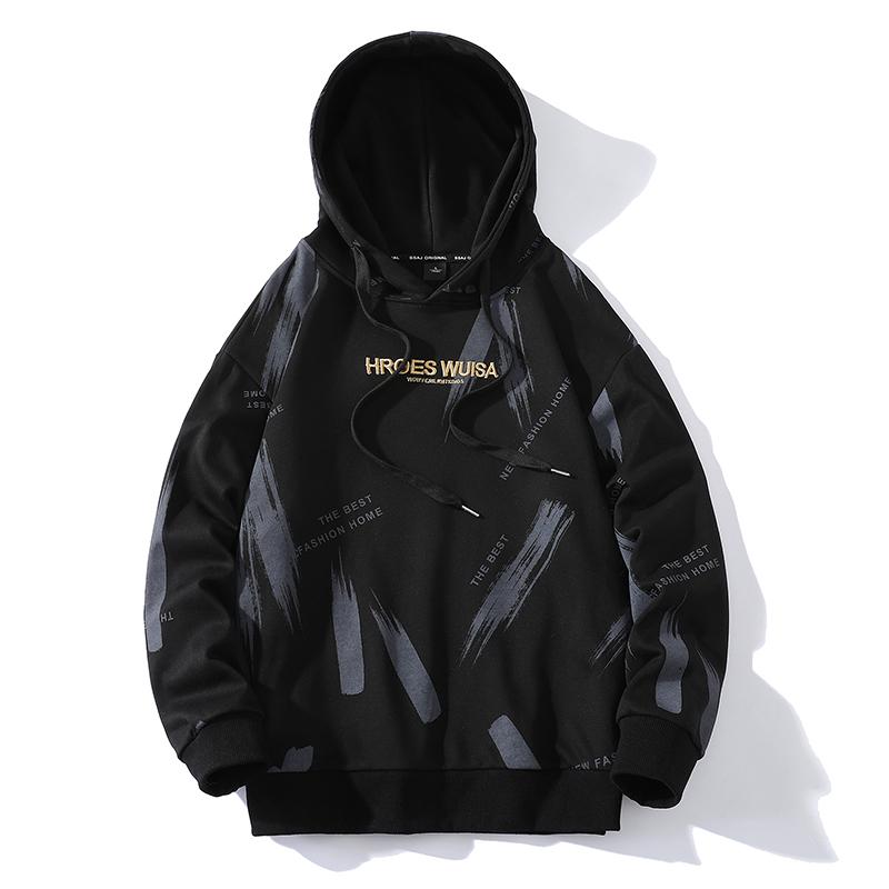 

Men's Hoodies & Sweatshirts Printed Mens Tops Oversized Hoodie Korean Fashion Sweatshirt Male Streetwear Casual Loose Hip Hop Clothing 2022, Black