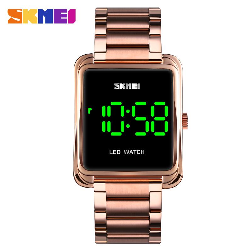 

Wristwatches SKMEI Men's Gigital Watch Men Watches Stainless Steel LED Light Display Electronic For Mens Waterproof Clock, Slivery;brown