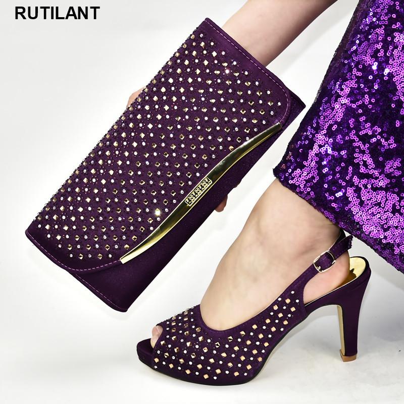 

Dress Shoes African Shoe And Bag Set Decorated With Rhinestone Italian For Party In Women High Quality Wedding, Purple only shoes