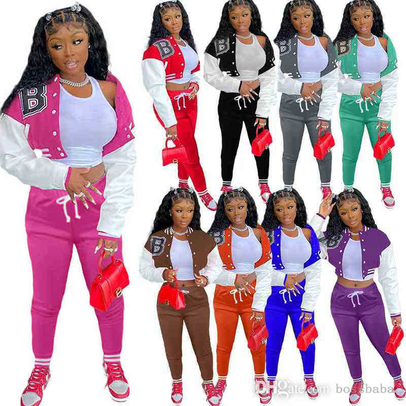 

Women Tracksuit Desinger Two Piece Pants Outfits Sweatsuit Sport Joggers 2 Pc spring sets women Set Breasted Letter Printed Jackets Baseball Suit 810, Purple