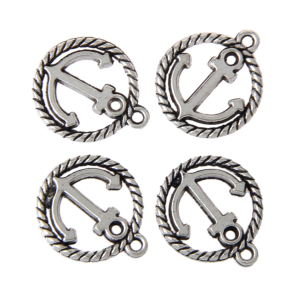

Zinc Metal Alloy Anchor Charm Pendants Round Antique Silver Carved Hollow jewelry making Findings 50pcs