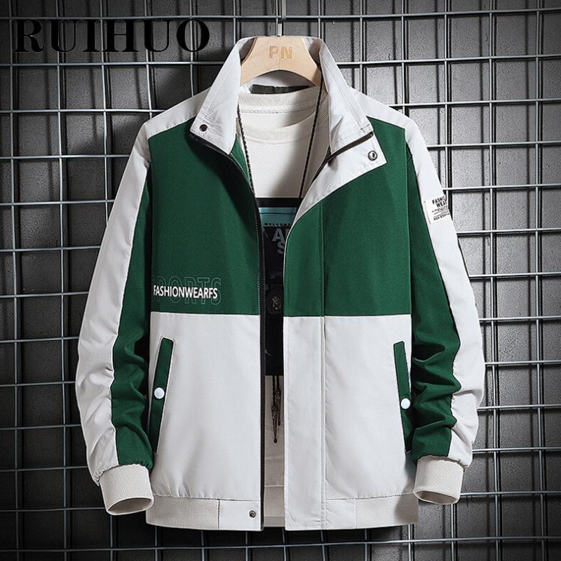 

Men's Jackets RUIHUO Patchwork Varsity Jacket Men Coat Japanese Bombers Clothes Korean Windbreaker 5XL Harajuku 2022 Spring, Black;brown
