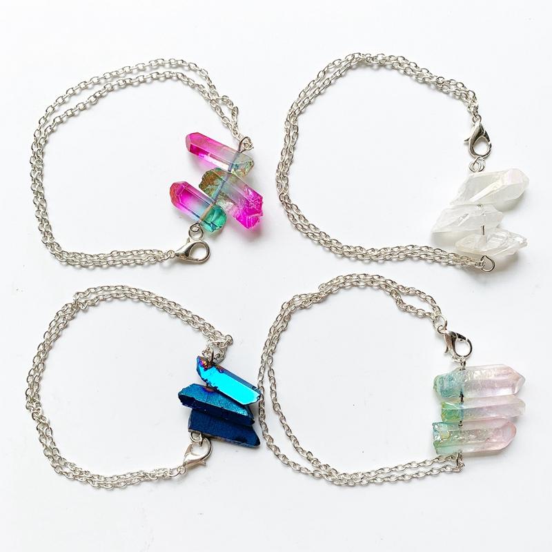 

Link, Chain Coated Point Crystal Link Bracelet For Women Colorful Natural Wand Stones Wrist Jewelry Dropship 1pc