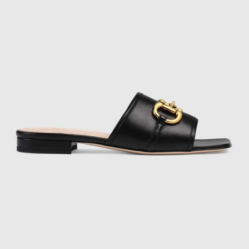 

Top Luxury Deva Women's Leather Slides Sandals Horsebit Gold-toned Outdoor Lady Beach Sandals Casual Slippers Ladies Comfort Walking Shoes
