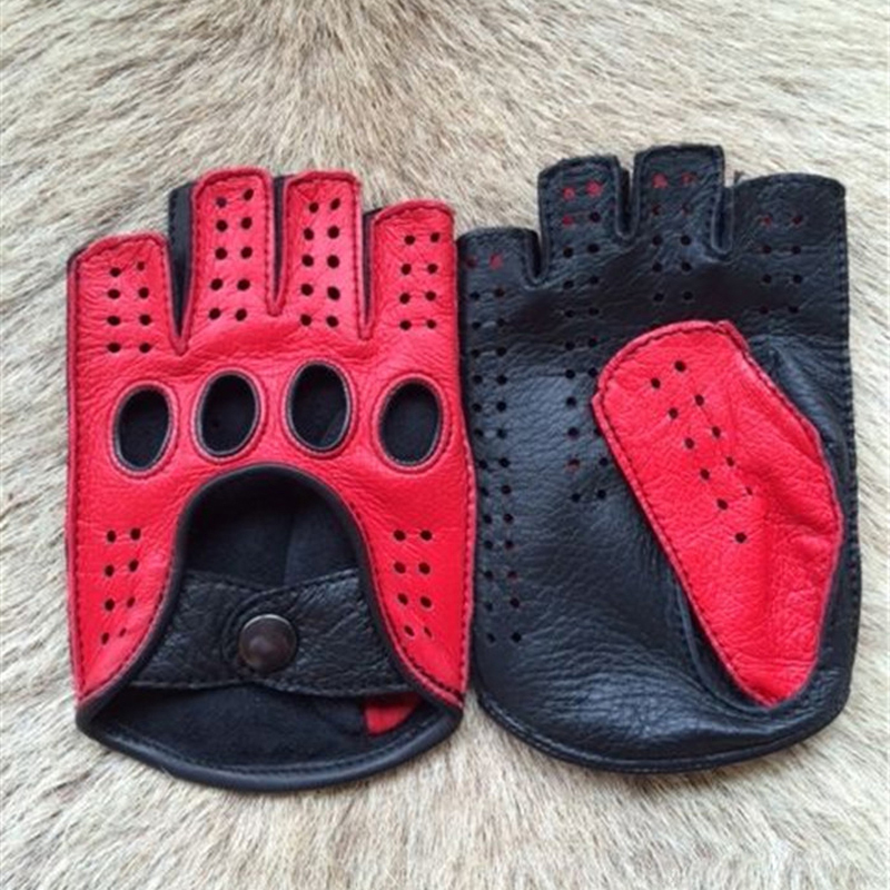 

High Quality 2021 New Half Finger Men Genuine Leather Gloves Goatskin Gloves Fashion Men Breathable Driving Gloves Male Mittensg