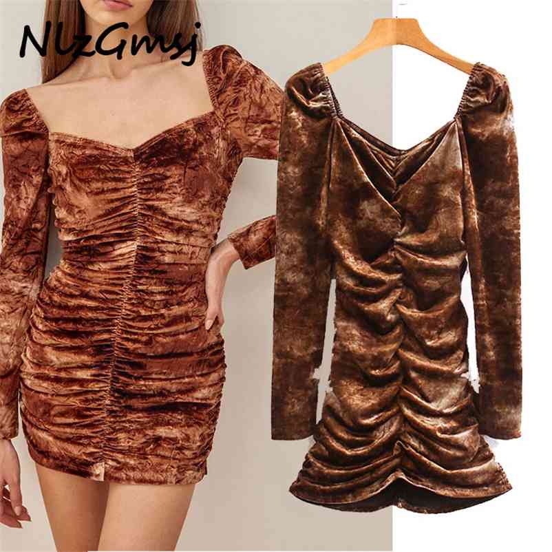 

Dres Vintage Tie-dye Velvet Sexy V Neck Long Sleeve Draped Bodycon Mini Winter Vestido Mujer 210628, As picture