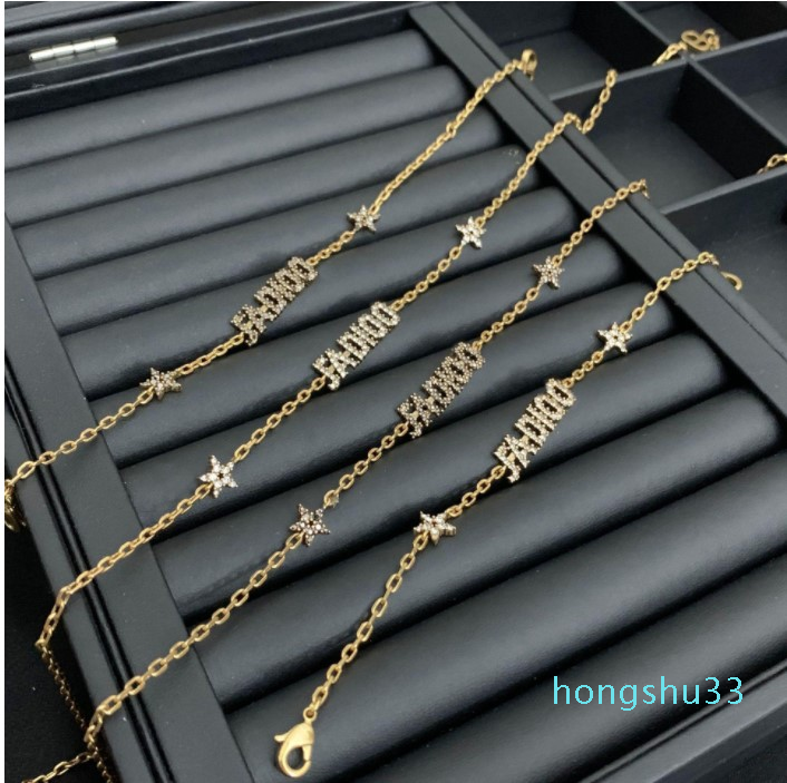 

D family letter star bracelet female Dijia Internet celebrity same High version five-pointed star rhinestone Fashion necklace, Golden;silver