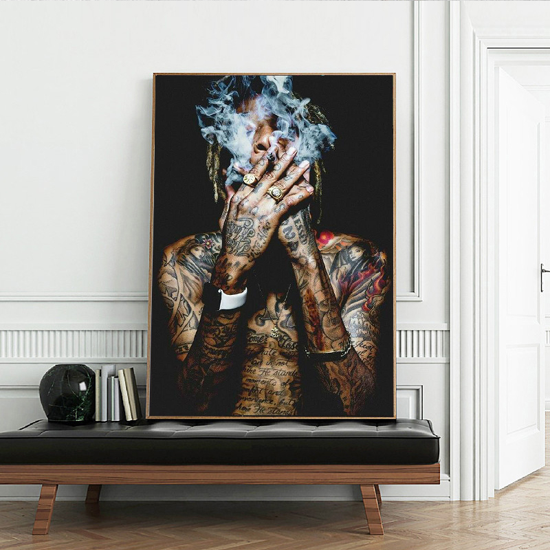 

Wiz Khalifa Rap Music HipHop Art Fabric Poster Print Wall Pictures For living Room Decor canvas painting posters and prints