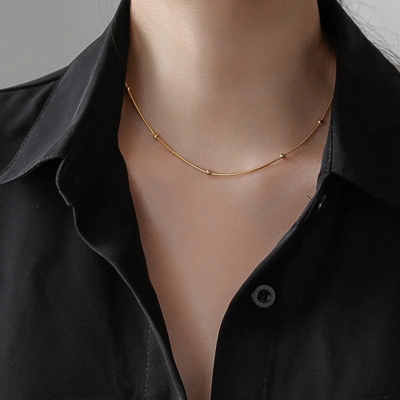 

Chokers Titanium Steel Bead Chain Choker Necklace For Women Simple Style Golden Snake Collier Femme Fashion Jewelry