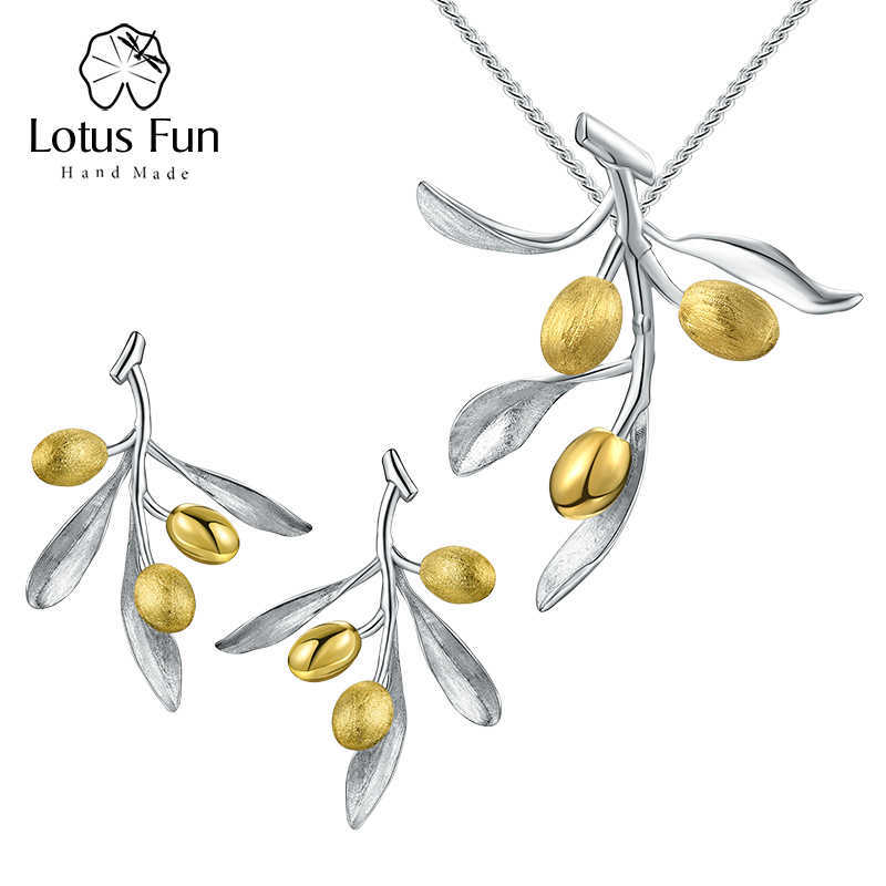 

Lotus Fun Olive Leaves Branch Fruits Jewelry Set with Dangle Earring Pendant Necklaces for Women 925 Sterling Silver 210628, White