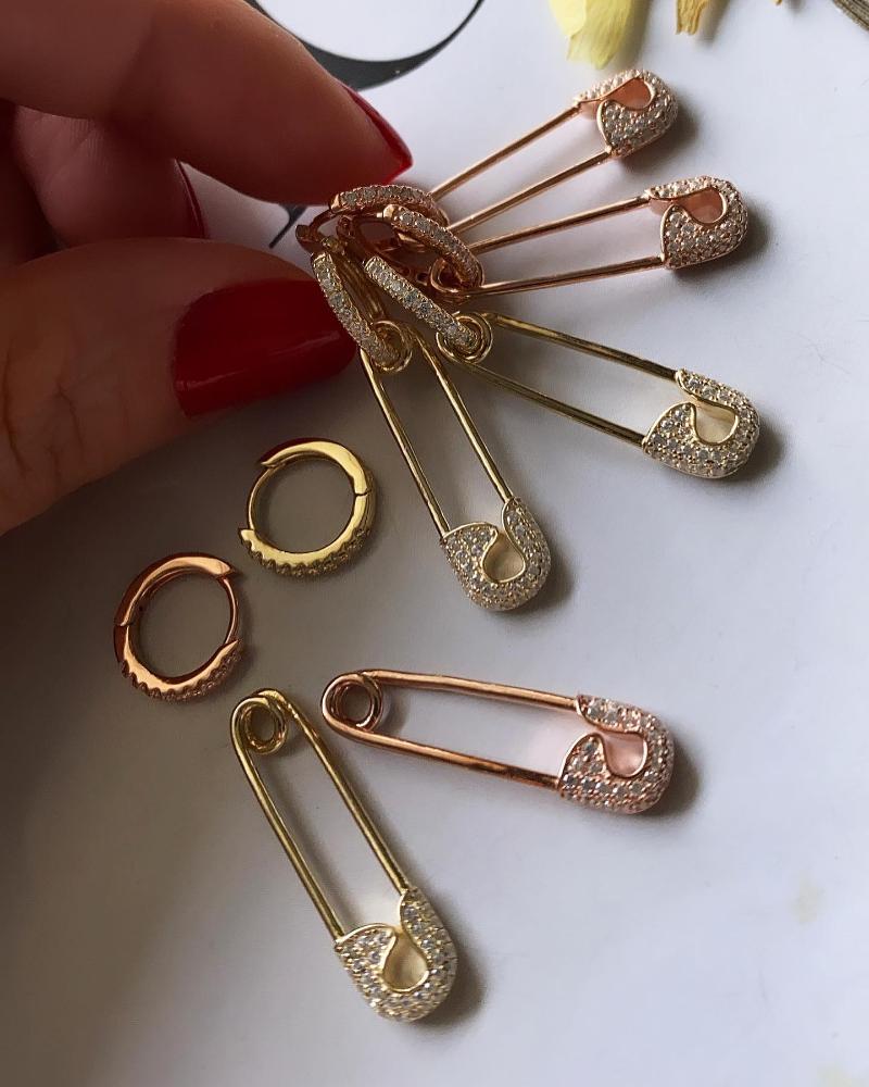 

Dangle & Chandelier Two Way Used Drop Women Jewelry Micro Pave CZ Paper Clip Safety Pin Charm Circle Dangling Earring, Silver