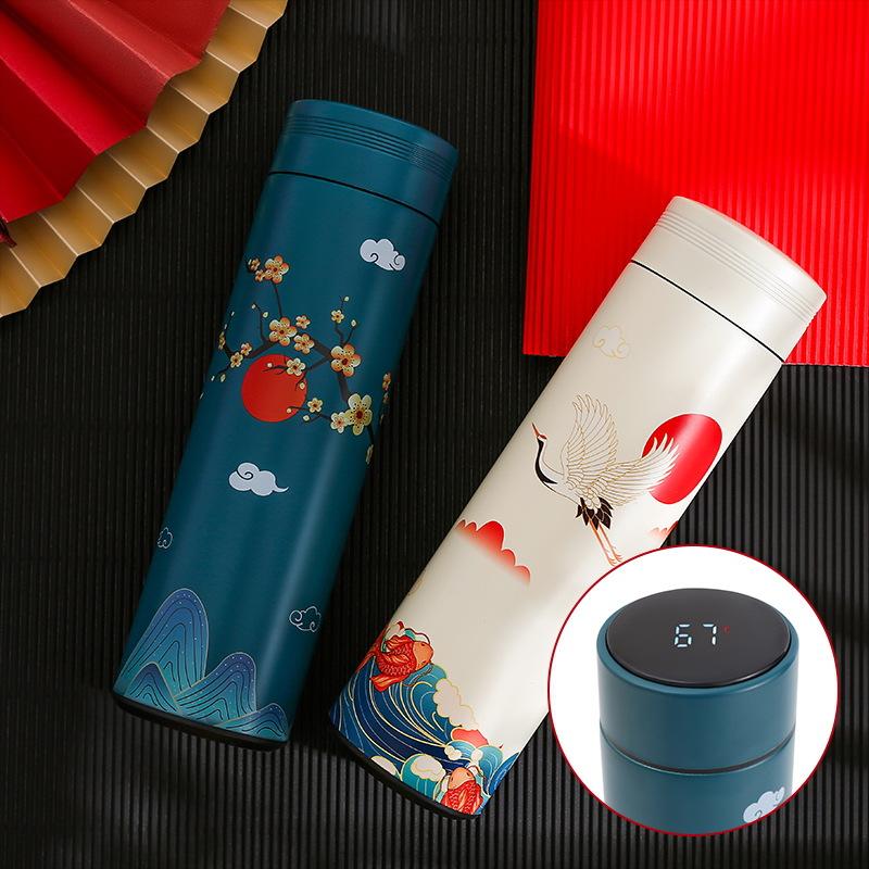 

Water Bottles Guochao Intelligent Temperature Control Vacuum Flask 304 Stainless Steel Chinese Retro Style