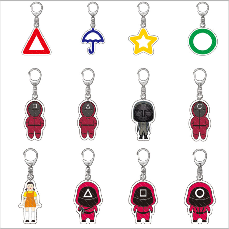 

2021 Key Chain Fidget Squid Game Wooden Games Decompression Bubble Music Masked Man Keychains Creative Gift 12 Styles High Quality