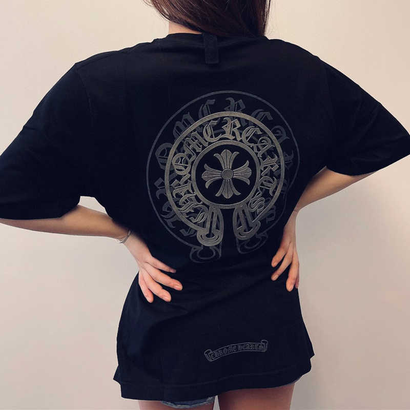 

T-shirt Short Sleeve Phantom Horseshoe Cross Print Os Loose, White;black