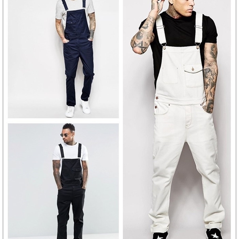 

denim white overalls slim slimming men's trousers casual sports 211108, Blue
