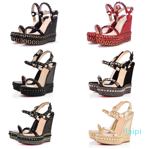 

Designer- Sexy Women High Heels Red Bottom Studs Wedge Platform Sandals Fashion Ladies Wedge Sandals Spikes Rivets Studded Shoes, Color 11