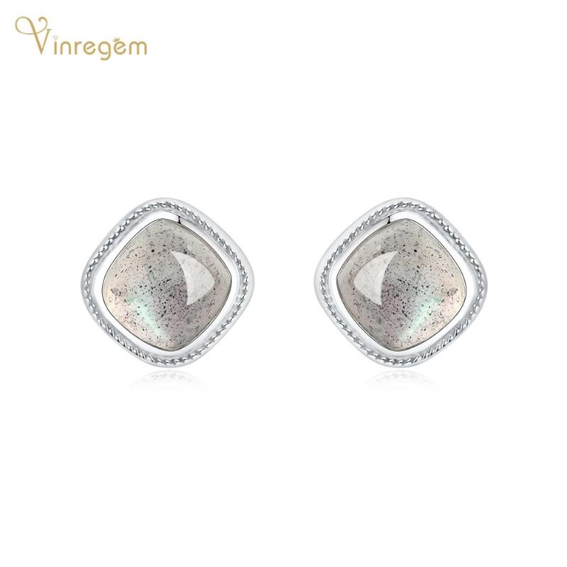 

Stud Vinregem 100% 925 Sterling Silver Labradorite Gemstone Birthday Party Vintage Studs Earrings For Women Fine Jewelry Gifts, Golden;silver