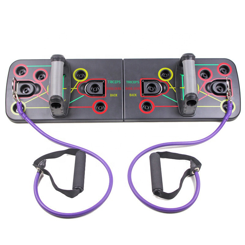 

9 in 1 Push Ups Stands Rack Board with Latex Resistance Bands Exercise Muscle Trainer Push up Stand Borad Gym Fitness Equipments X0524