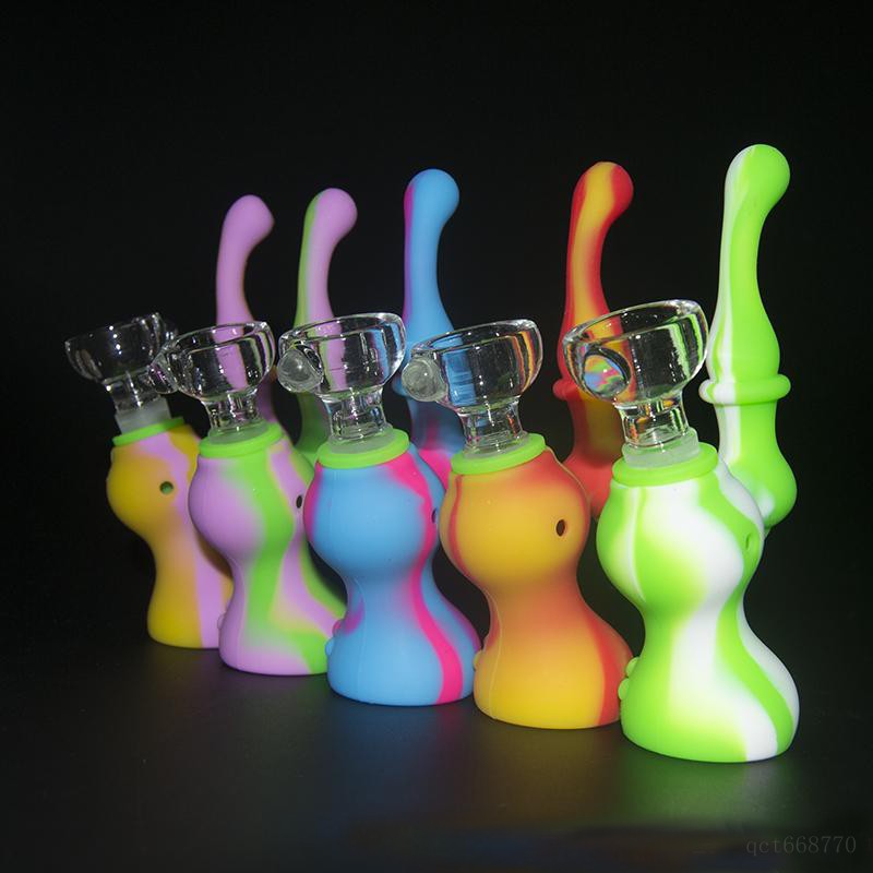 

Mini Sherlock bubbler portable silicone Water Pipes water bongs smoking pipes tobacco pipe for dry herb twisty glass blunt