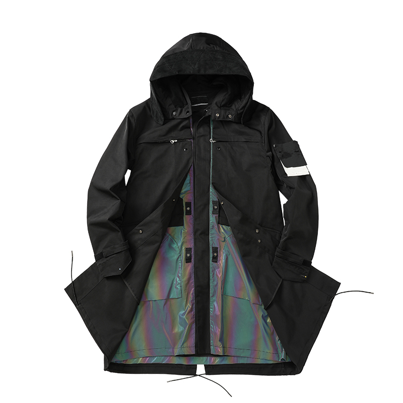 

topstoney konng gonng spring and autumn long windbreaker mens jacket high quality reflective long coat long windbreaker jacket, Black;brown