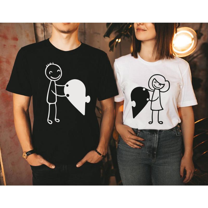 

Women' T-Shirt Puzzle Heart Unisex TShirt Harajuku Couples Love Shirts Boyfriend Girlfriend Matching Outfits Hand-Paint Pattern Valentine G, Pink t-black girl