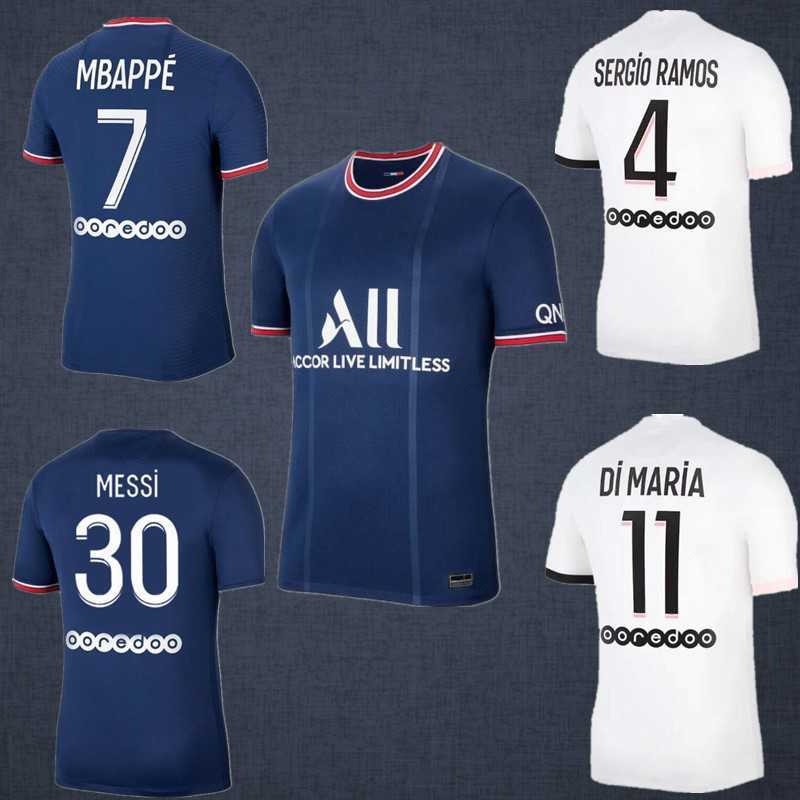 

MESSI #30 Maillots de football kits 21 22 Paris soccer jersey MBAPPE SERGIO RAMOS shirt men kids set uniform shorts socks maillot foot, Home+patch