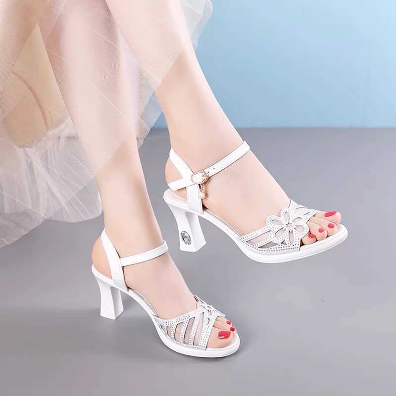 

Plus Size -40 Block Heel Platform Sandals Women Wedding Shoes Summer 2021 Elegant Leather High Heels Sandals Ladies Office Y0721, Black