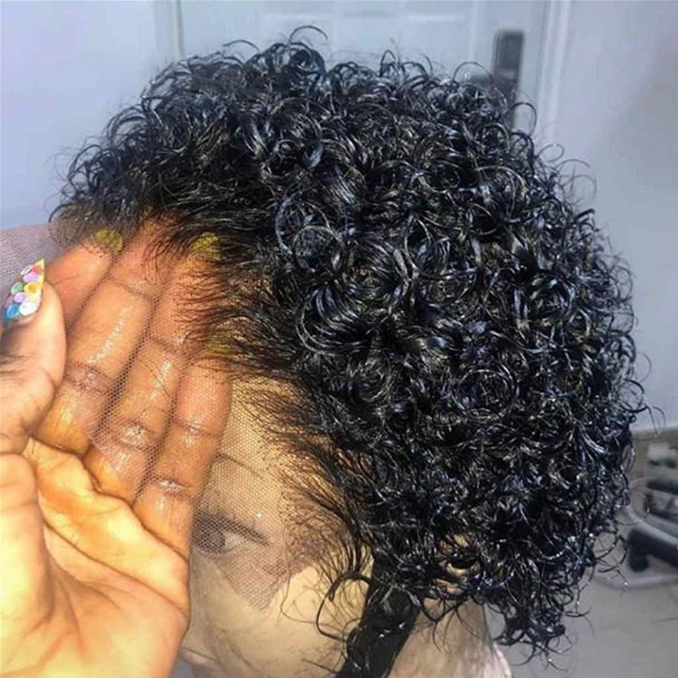 

8 Inch Pixie Cut Wig Human Hair Water Curly Lace Front Wig For Black Women curly lace front wigs