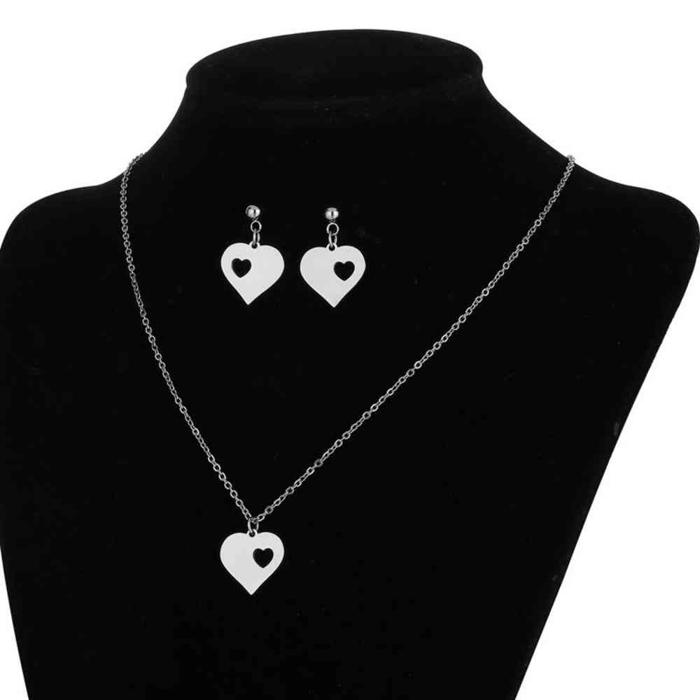 Earrings & Necklace Fashion Love Pendant Women's Lady Glossy Metal Earring Set Girl Birthday Gift-image-744572002