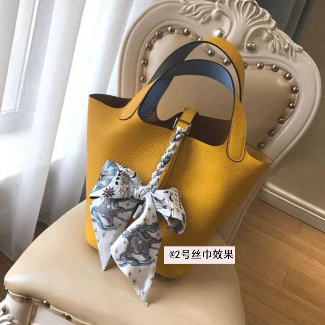 

CLASSIC FLOWER 2021 H family's first layer cowhide vegetable basket with bucket bag and silk towel, Elephant grey 18cm