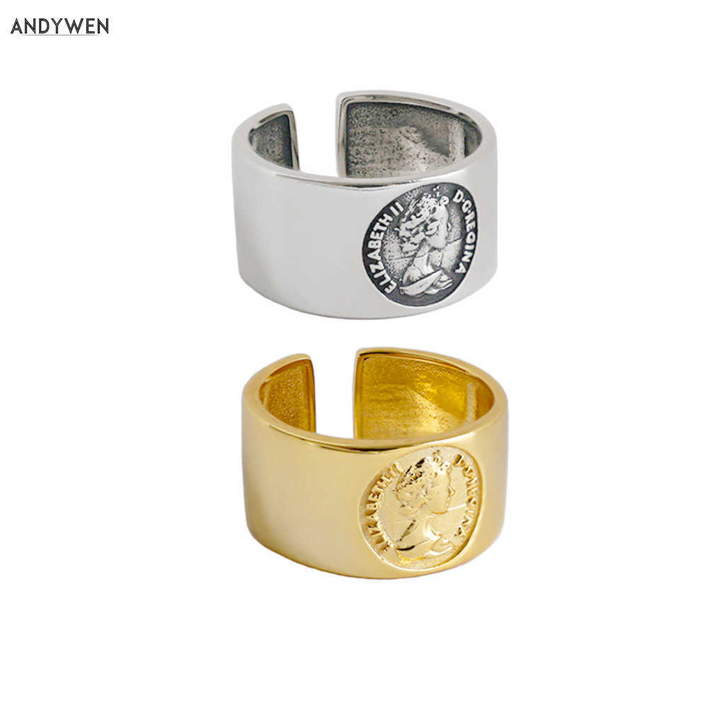 

ANDYWEN 925 Sterling Silver Big Size Thicker Adjustable Rings Women Rock Punk Large Face Gold Luxury Fashion Jewelry 210608
