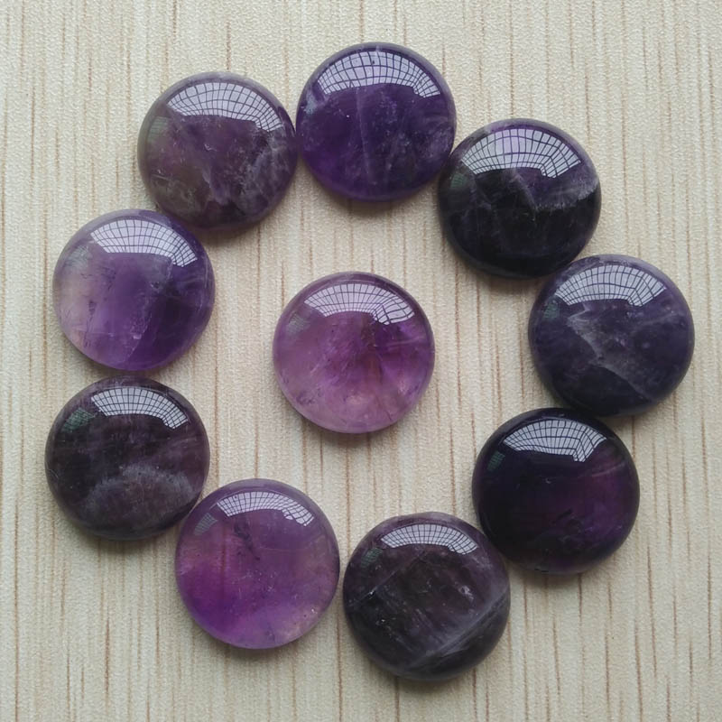 

20MM amethyst Quartz stone flat base Round cabochon Cystal Loose beads for Necklace earrings jewelry & Clothes Accessories making Wholesale