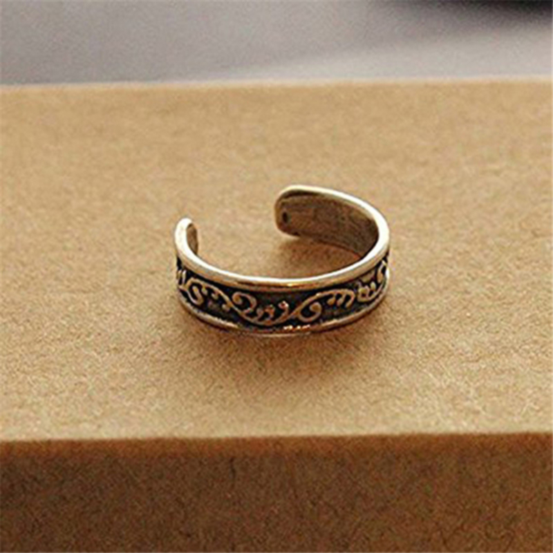 

Women Lady Unique Adjustable Opening Finger Ring Retro Carved Toe Ring Foot Beach Foot Jewelry