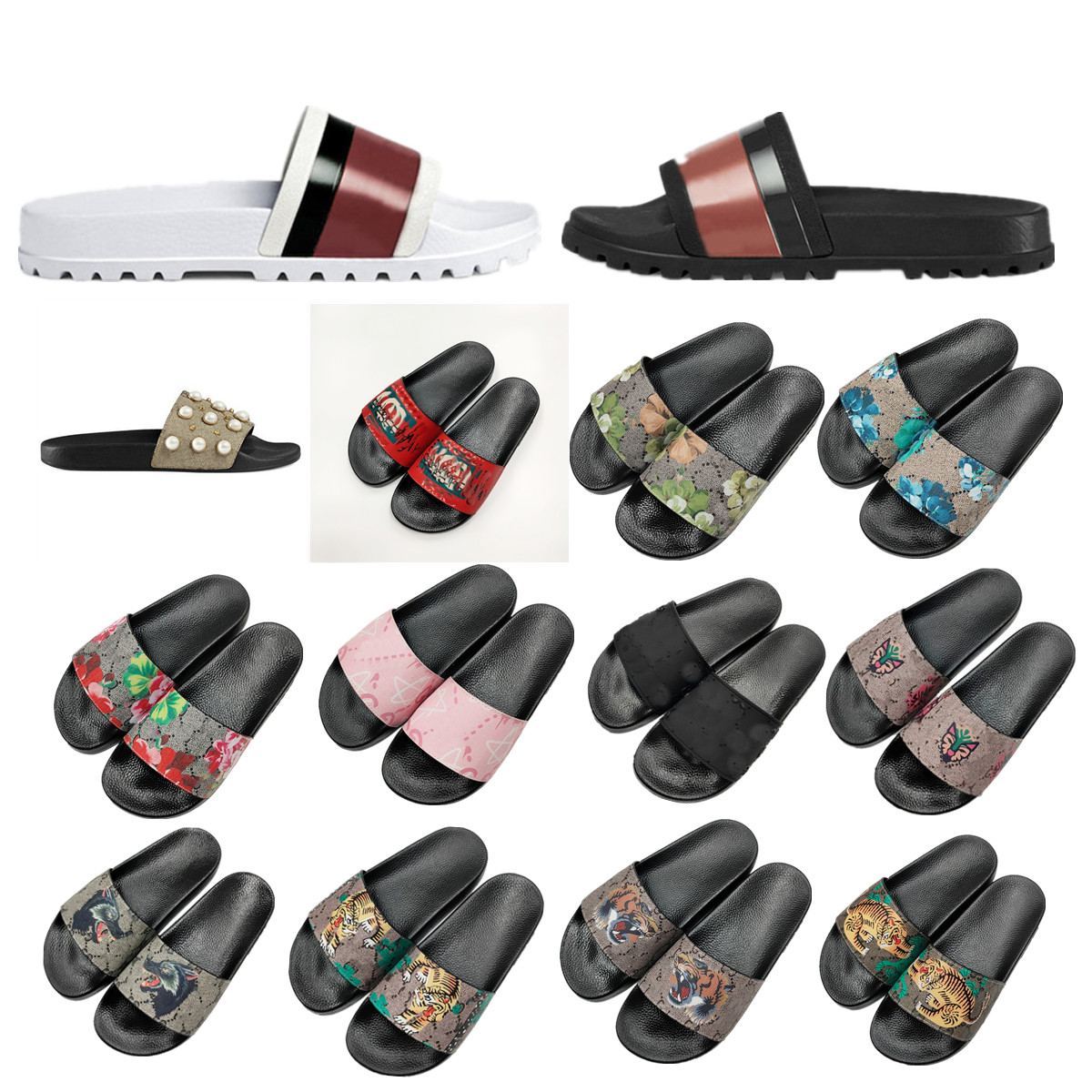 

Mens Womens Summer Sandals Beach Slide Home Slippers Ladies Flat Sliders Trendy Shoes Print Leather Rubber Flowers Bee Arrow Strawberry, Black