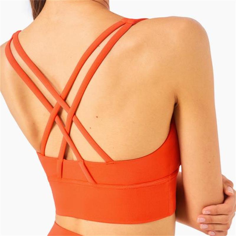 

Yoga Outfit Soft Nylon Women Double Strap U-neck Sports Bra Light To Medium Brushed Breathable Workout For Fitness Gym, Yellow