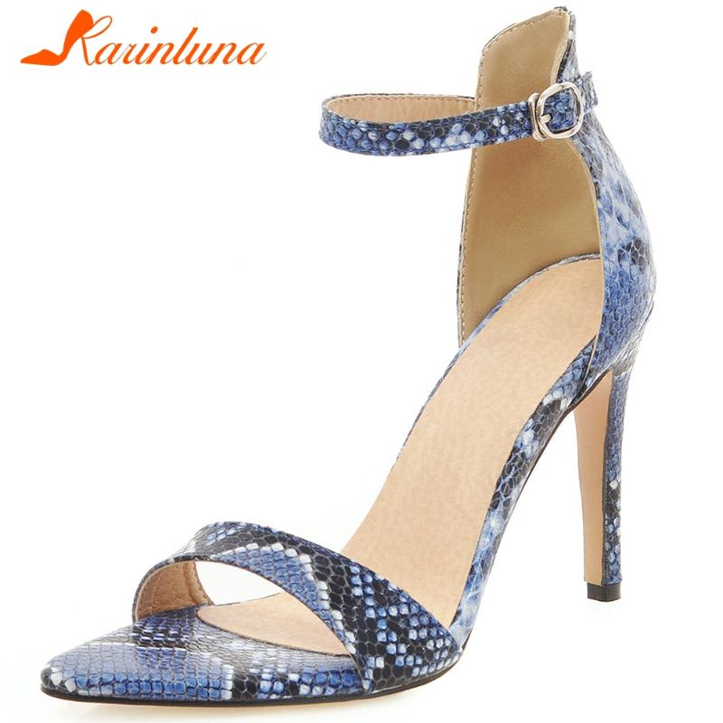 

Sandals KARIN Sexy Girl Wedding Party Club Ankle Strap Snake Print Summer Women High Heels Shoes Woman, Black