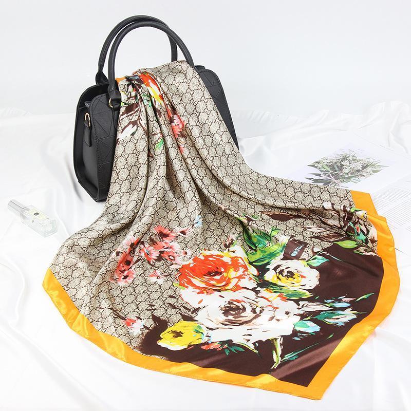 

Scarves 90*90cm Satin Printed Large Square Scarf For Women 30pcs, Blue;gray