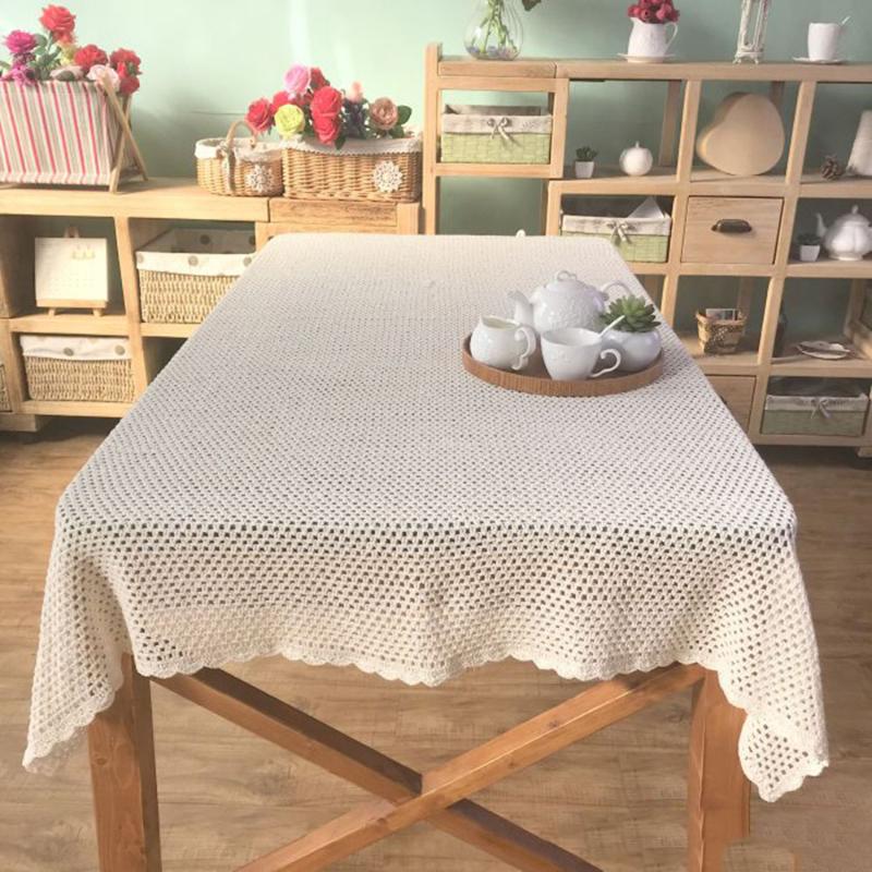 

Table Cloth Handmade Cotton Crochet Tablecloth Rectangular Lace Cover Mats Doily Dining Room Wedding Party Kitchen Home Decor, Beige