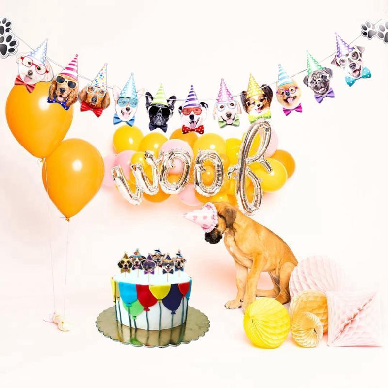 

Party Decoration 1Set Happy Birthday Dog 12inch Balloons Cute Banners Cake Toppers Colorful Animal Supplies