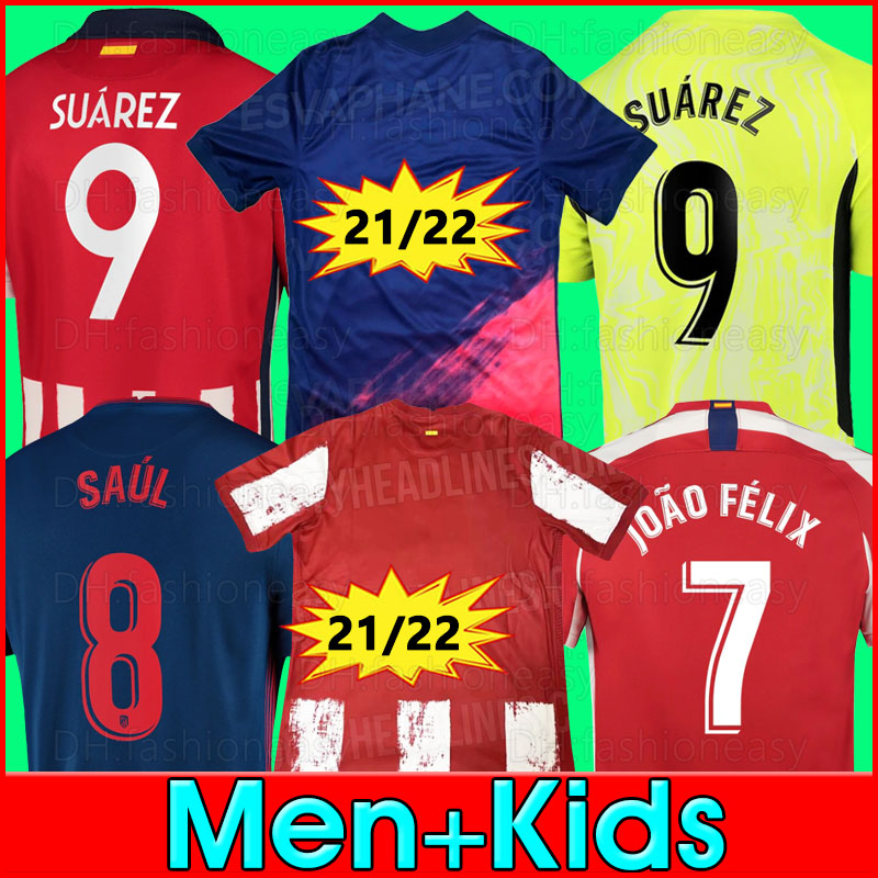 

JOAO FELIX Soccer Jerseys 2020 2021 2022 21 22 SAUL Camisetas SUAREZ LLORENTE CORREA KOKE Football Shirt Mens Short long Jersey Kids Kit, P14 20 21 third