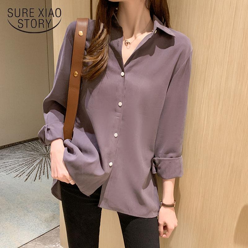 

Women's Blouses & Shirts Solid Women Blouse 2022 Autumn And Winter Wild Korean Tops Loose Long Sleeve Woman Shirt Collar Office Lady Cl, White