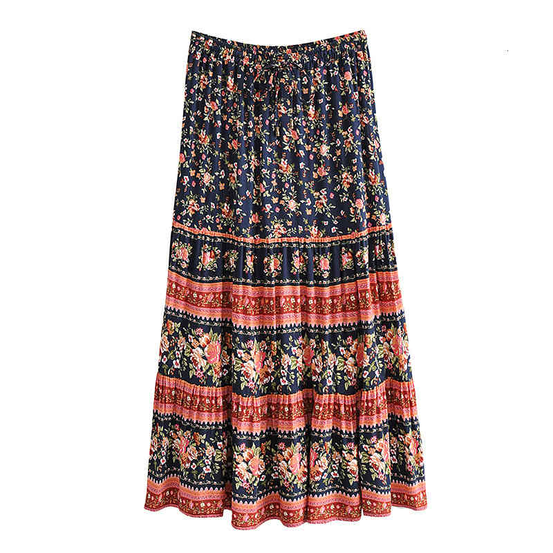 

Skirts Boho long beach skirt women 2021 floral print elastic waist cotton summer bohemian holiday seaside casual  dresses MVVH, Color as shown