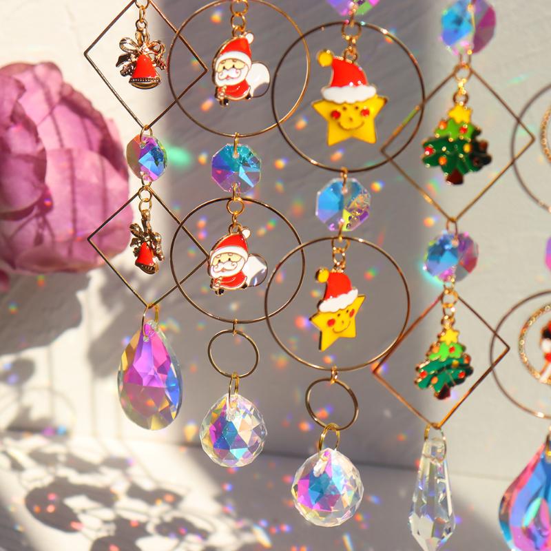 

Christmas Decorations Crystal Wind Chime Pendant Santa Xmas Trees Drop Ornament For Home Window Wall Year's Decor 2022 Gifts