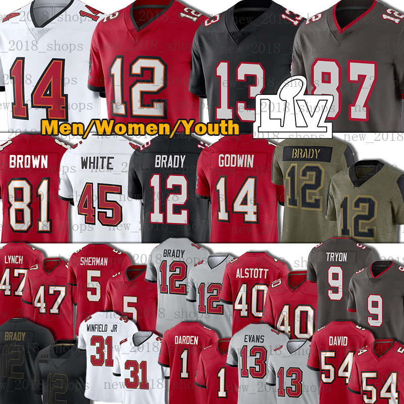 

12 Tom Brady 87 Rob Gronkowski Football Jersey 13 Mike Evans Devin White Antoine Winfield Jr Vita Vea 5 Richard Sherman Chris Godwin Tristan Wirfs Lavonte David Pierre, Men jersey(haid)