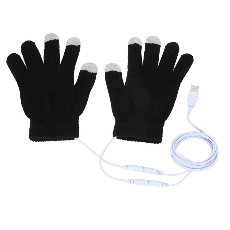 

Five Fingers Gloves Usb Warm Hand Heating Electric Constant Temperature Portable Soft Winter Heated Knitting Full Finger Mittens #YJ, Blue;gray