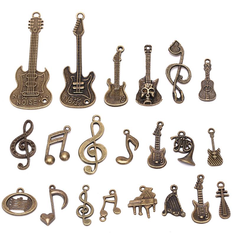 

Charms Mix Musical Instrument Charm For Jewelry Making Antique Color Guitar Microphone Violin Horn Gift, Bronze;silver