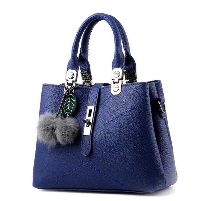 

CLASSIC FLOWER HBP Embroidery Messenger Bags Women Leather Handbags Sac a Main Ladies hair ball Hand Bag lady Tote blue color, Deeppink