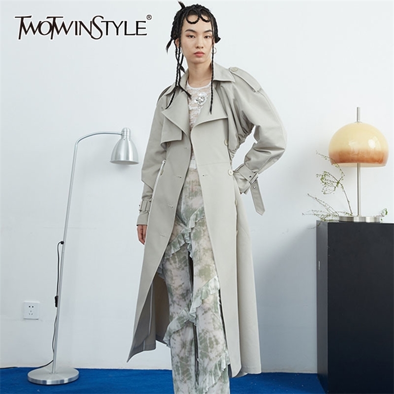 

Hollow Out Drawstring Windbreaker For Women Lapel Long Sleeve Vintage Solid Trench Female Fashion Clothing 210524, Graygreen