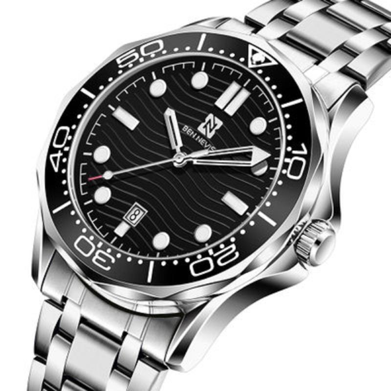 

Ben Nevis 2021 Men's Silver Stainless Steel Quartz Watch Fashion For Men Waterproof Businessman Clock Relogios Masculinos Wristwatches, Silver black