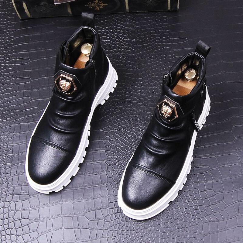 

New platform white Dress Shoes loafers high-end leather boots anti-wrinkle high-top boot party wedding punk comfort shoe A23, Black